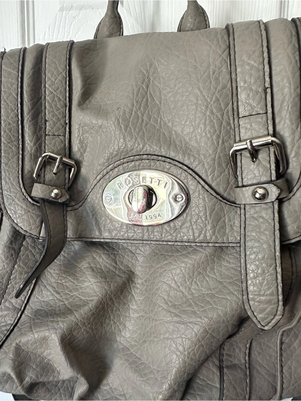 Rosetti Grey Medium Backpack with Turn Lock Front Closure and Adjustable Straps